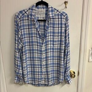 Frank & Eileen Light Blue and White Plaid Button-Down Shirt Sz S